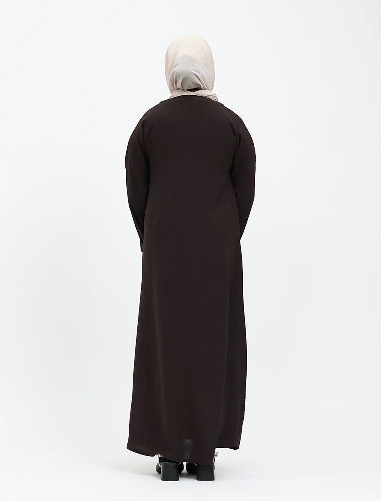 Chocolate Linen Feel Basic Girls Abaya